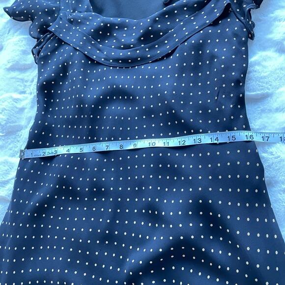 🔥Donna Ricco 10% Silk Black & Brown Polkadots Bias Cut Flutter Sleeve Dress - Picture 12 of 16